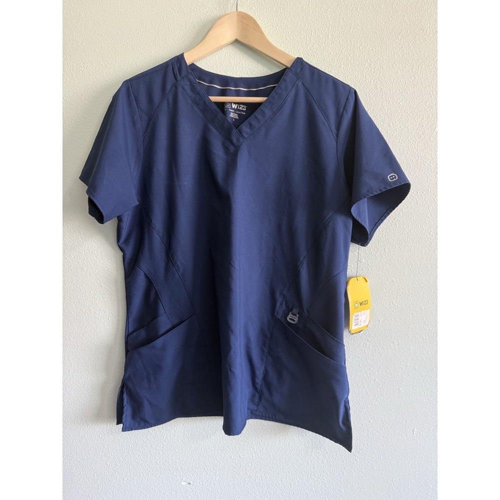 WonderWink W123 V-Neck Scrub Top Style 6155 Navy Size‎ L Short Sleeve NWT